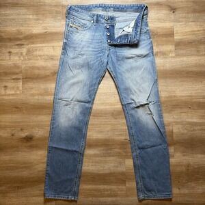 Diesel Jeans Men 31x32 Blue Belther Slim Tapered Fit Stretch Italy Destroy 0850W